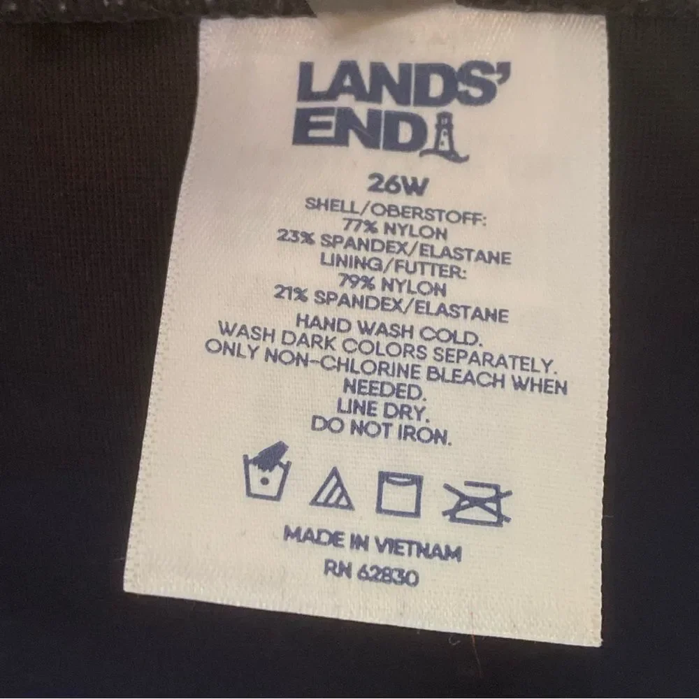 Lands’ End Chlorine Resistant Swim Skirt Skort Black Swimsuit Sz 26W